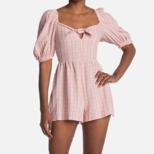 Top Shop Gingham Puff Sleeve Romper